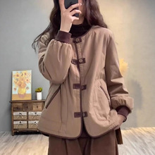 大牌剪标品牌轻薄夹棉外套女冬短款休闲撞色盘扣加厚棉服保暖棉衣