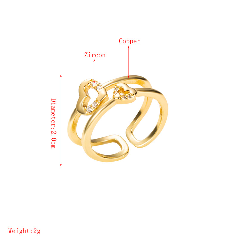 Einfacher Temperament Mehrschichtiger Hip-hop-ring Kupfer Vergoldeter Mikro-set-zirkon Offener Paarringschmuck display picture 1