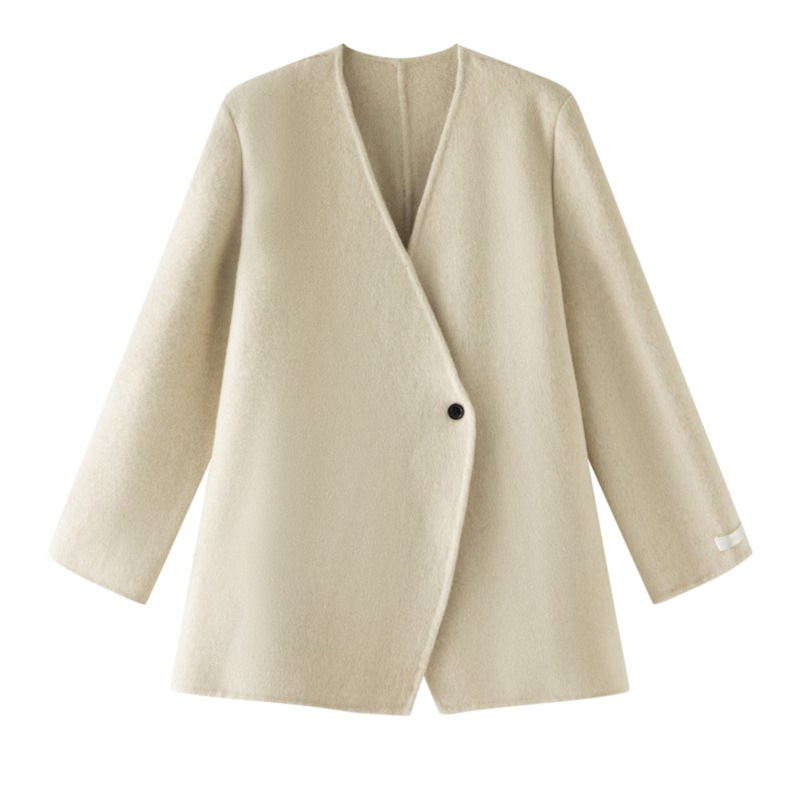 2025 New Autumn and Winter Casual Women's V Neck Design Elegant Double-Sided Cashmere Outwear Jacket