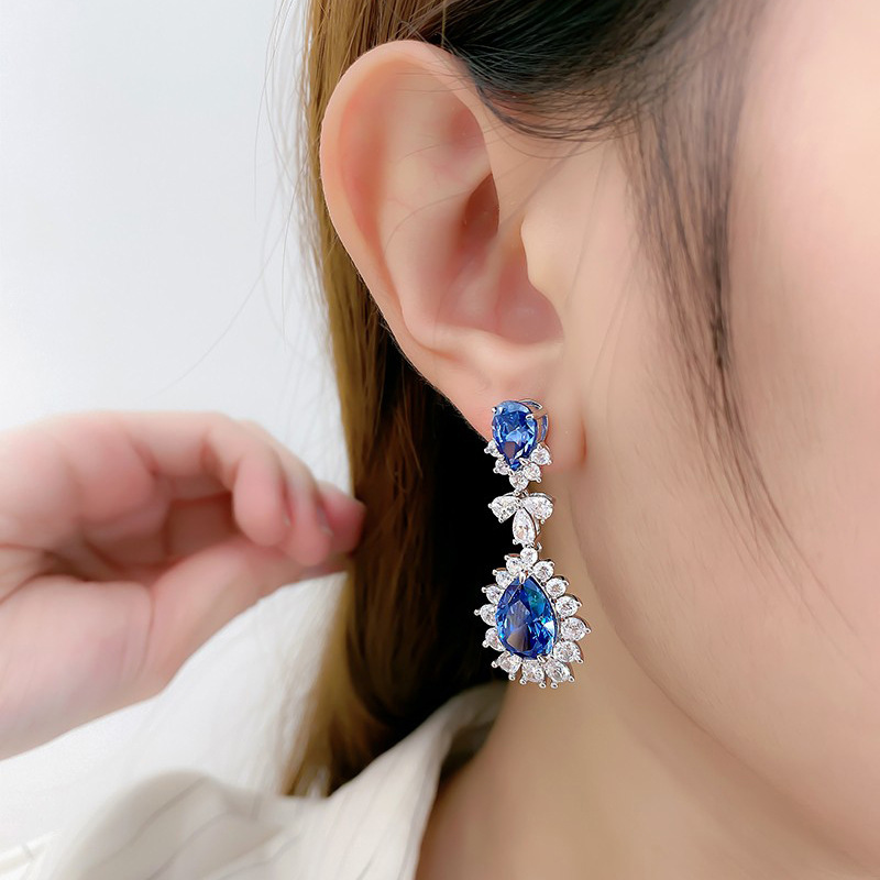 12g Weight Copper Ear Needle Material Zircon Inlay Material Drop Earrings Classification 1 Pair Quantity Holiday, Daily Occasion Copper Material Water Droplets, Flower Pattern Women's Gender Inlay Design Simple Style, Classic Style Style 1 Pair Simple Style Classic Style Water Droplets Flower Inlay Copper Zircon Drop Earrings 3