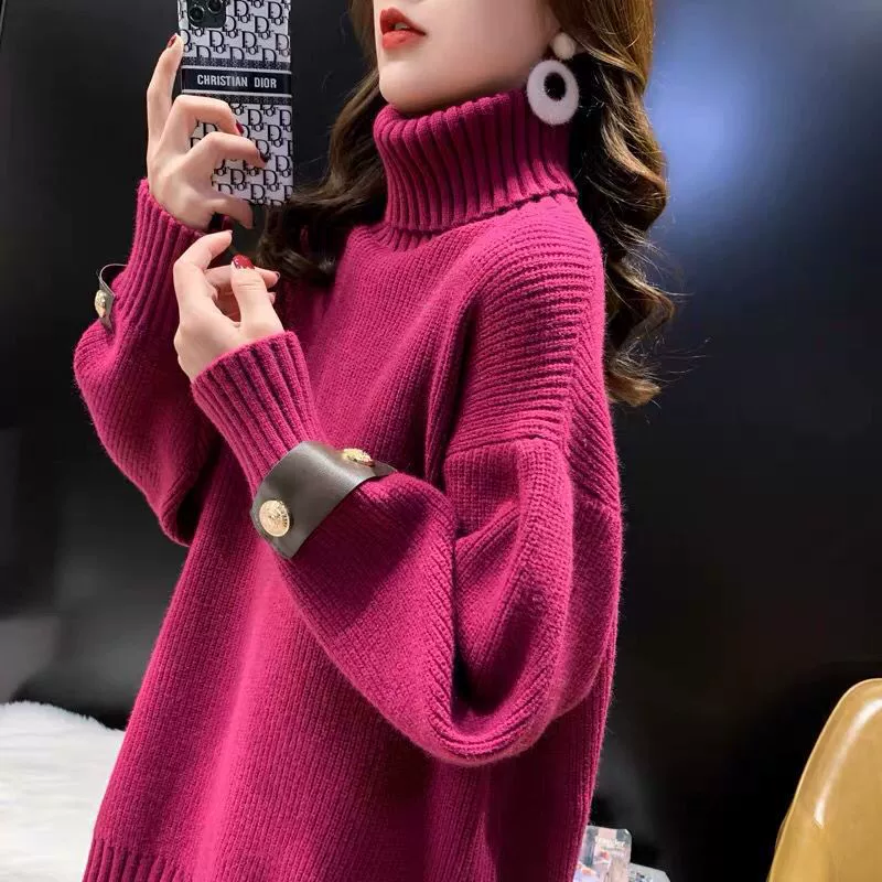2023 осень-зима Новый пуловер с высоким воротником в ленивом стиле пуловер больших размеров Корейский свободный толстый теплый свитер женский топ