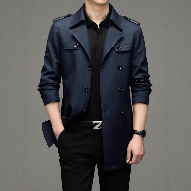 2024早春男士风衣商务中青年中长款排扣风衣男西装领夹克衫外套男
