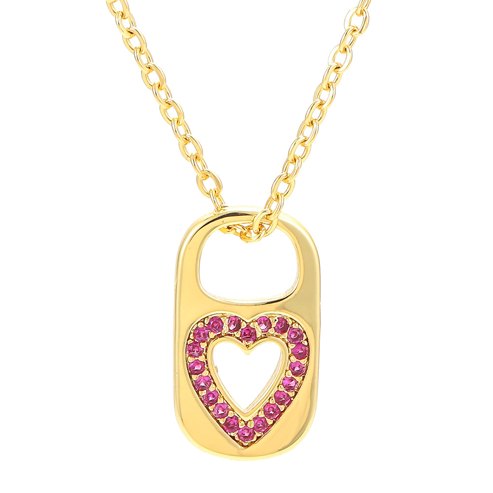 Retro Hollow Lock Heart Micro-inlaid Zircon Copper Necklace Wholesale Nihaojewelry display picture 1