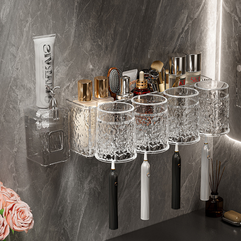 Toothbrush Holder, No-Drill Wall-Mounted Bathroom Organizer, Household Mouthwash Cup, Tooth Cup, Electric Toothbrush Holder, Drying Rack