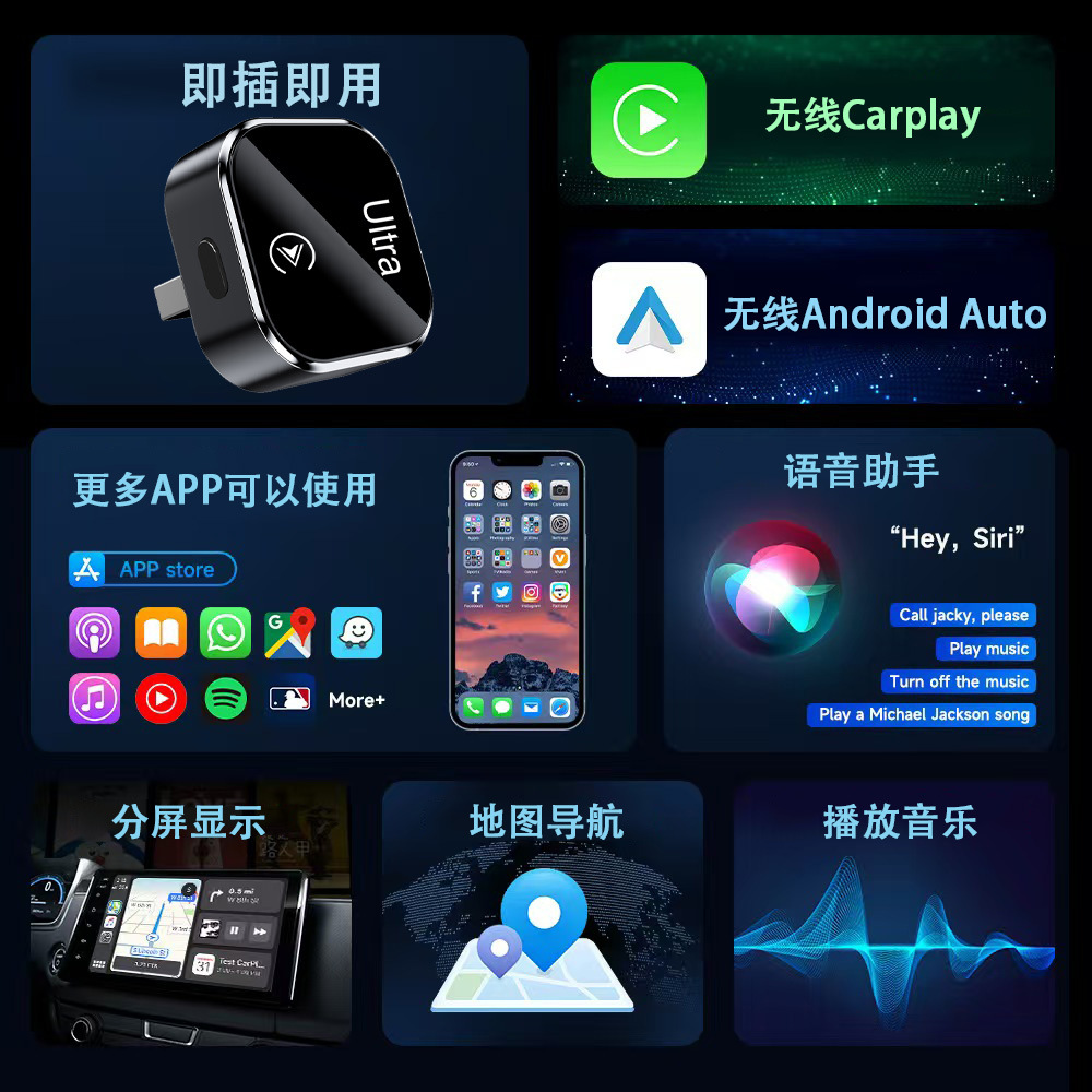 Cross-Border Customized Wireless Carplay Adapter Android Auto 2-in-1 Box Car Smart Connectivity