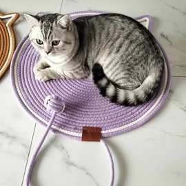 跨境编织棉线绳猫爪垫自嗨球一体睡觉垫子可水洗磨抓神器猫抓垫子