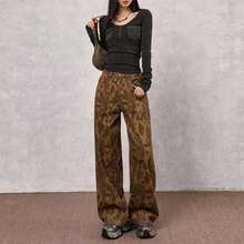 批发代发秋季＆豹纹潮流前线超好看柔软面料宽松阔腿牛仔裤女
