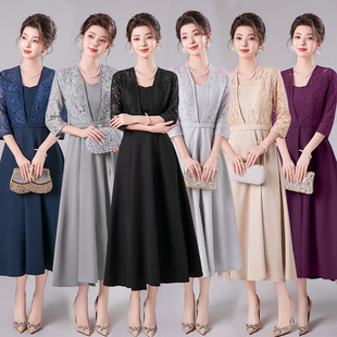 European station banquet evening dress 2025 new fashion lace mid-length usually wearable dress factory wholesale
