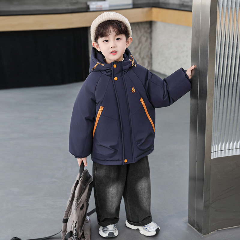 Boys' double-zipper cotton-padded jacket, Tmall quality children's winter warm lipstick hooded windproof soft moisture-wicking anti-pilling