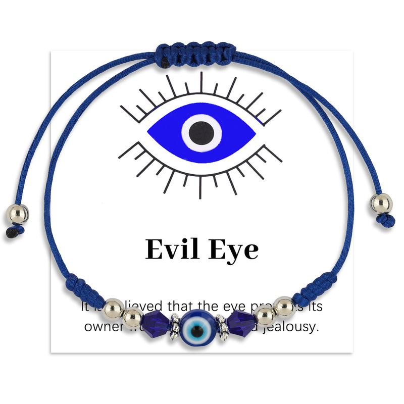 Cross-border Evil Eye Bracelet, Adjustable Hand-woven Couple's Holiday Gift, Rhombus Bead Evil Eye Bracelet