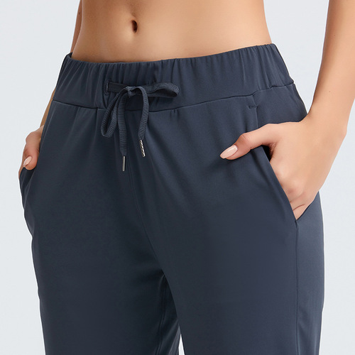 Cross-border new loose straight yoga pants drawstring waist drape sports casual stretch nine-point pants for women