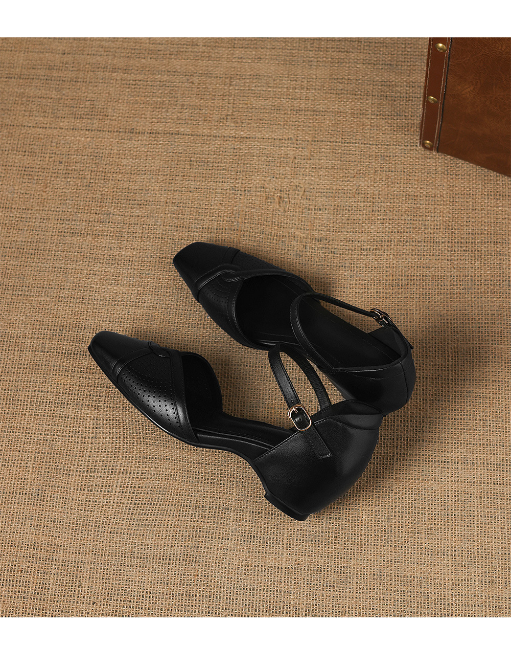 Sandal cao gót nữ quai ngang mũi vuông kiểu Pháp, gót thô ổn định — đen chi tiết 18