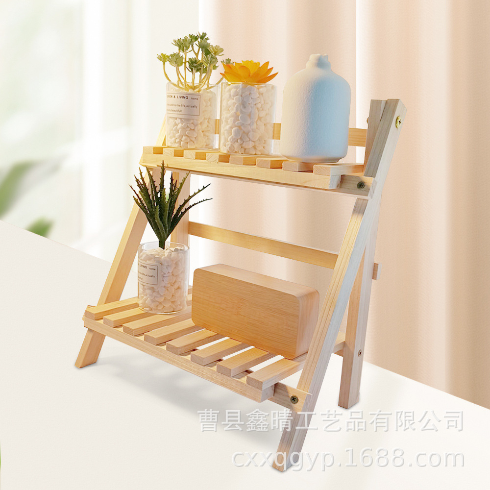 Estante de almacenamiento de madera sala de estar de madera maciza estante de almacenamiento de escritorio de doble capa dormitorio cosméticos organización estante decorativo suculento estante de la flor