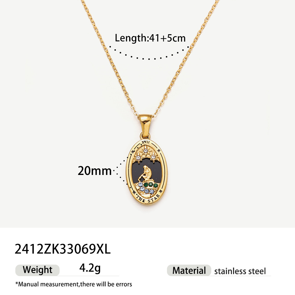 Taena Collar de etiqueta de acero inoxidable europeo y americano Diseño de nicho femenino Collar de tarot Xingyue Collar de acero de titanio que no se desvanece image 9