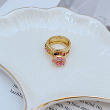 新款时尚简约气质甜美风镶嵌珐琅彩釉锆石水钻三合一甜甜圈戒指