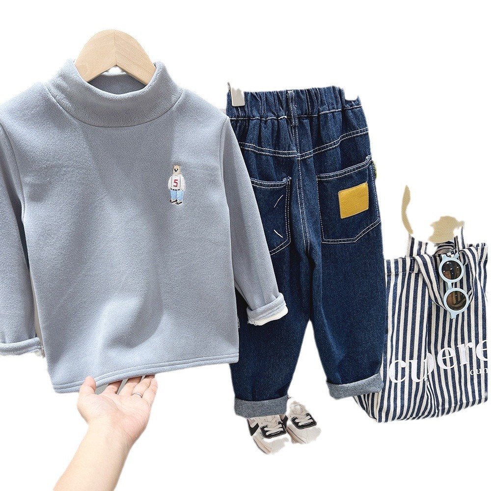 Camisa de fondo engrosada de cuello alto para niños 2023 ropa interior de otoño e invierno camisa de fondo para niños invierno forro polar engrosado terciopelo de una pieza