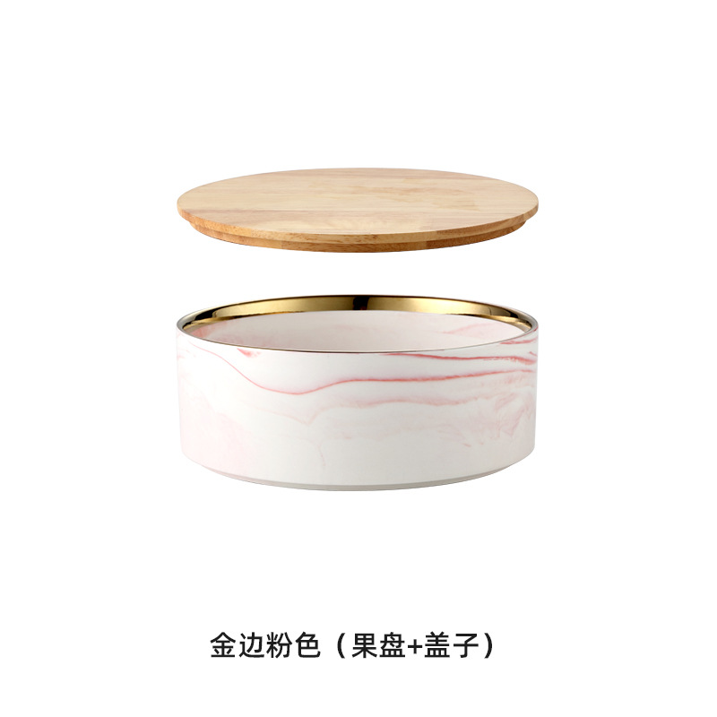 Caja de caramelo de roble de madera hogar sala de estar mesa de café plato de fruta seca de cerámica con tapa Internet Celebrity Snack plato de fruta