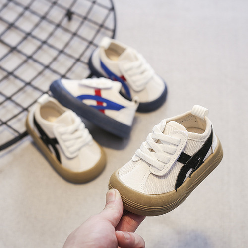 INS Korean children's canvas shoes for boys and girls, AGNES board shoes for children aged 1-5, anti-slip and wear-resistant magic sticker baby shoes