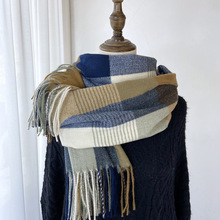 围巾女秋冬季2023仿羊绒流苏围脖韩国东大门格子披肩学生加厚保暖