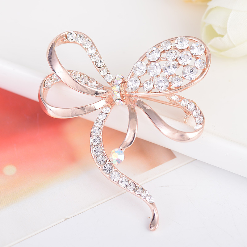 Rhinestone Bow Brooch Pin, Elegant Alloy Scarf Clip For Women_voghion.com