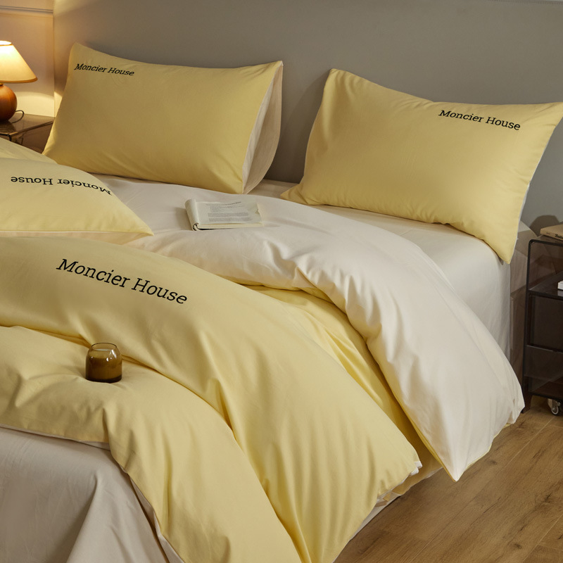 Una clase de otoño y invierno algodón abrasión cuatro piezas cubierta bordada sábanas de color sólido cama cama de algodón grueso dormitorio tres piezas