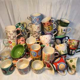 外贸尾单手彩陶瓷马克杯韩式杯子釉下彩高颜值家用水杯办公室杯子