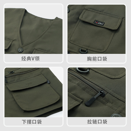 E-commerce New 8 Pockets Outdoor Spring and Autumn Casual Vest for Men Middle-aged Men's Father Jacket Multi-functional