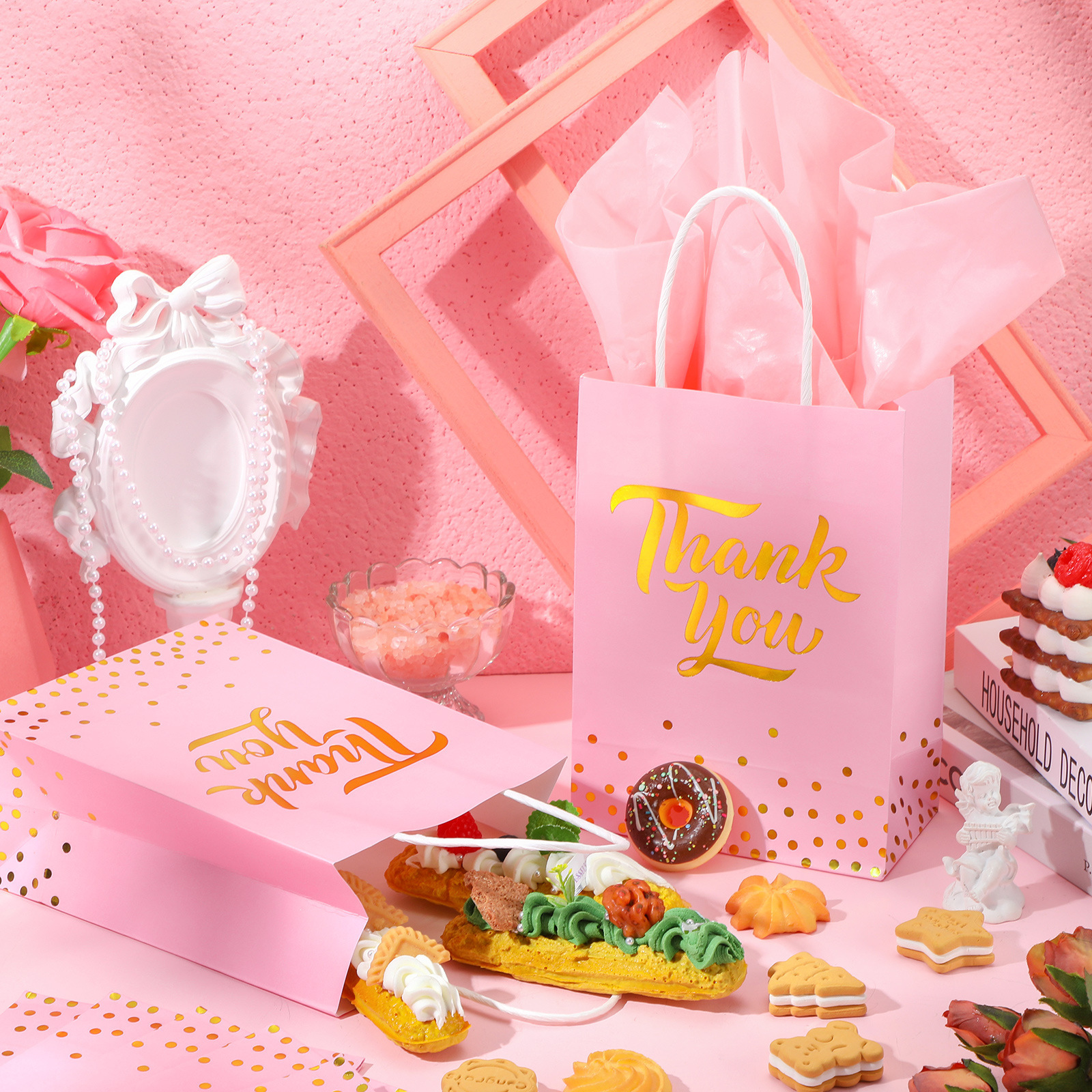 外贸跨境热销 烫金手提袋牛皮纸袋生日派对礼品袋thankyou手提袋