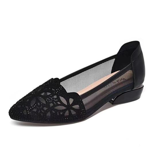 Mesh women's shoes hollow-out sandals women's summer new mesh breathable chunky heel single-layer shoes women's mid-heel middle-aged mom shoes