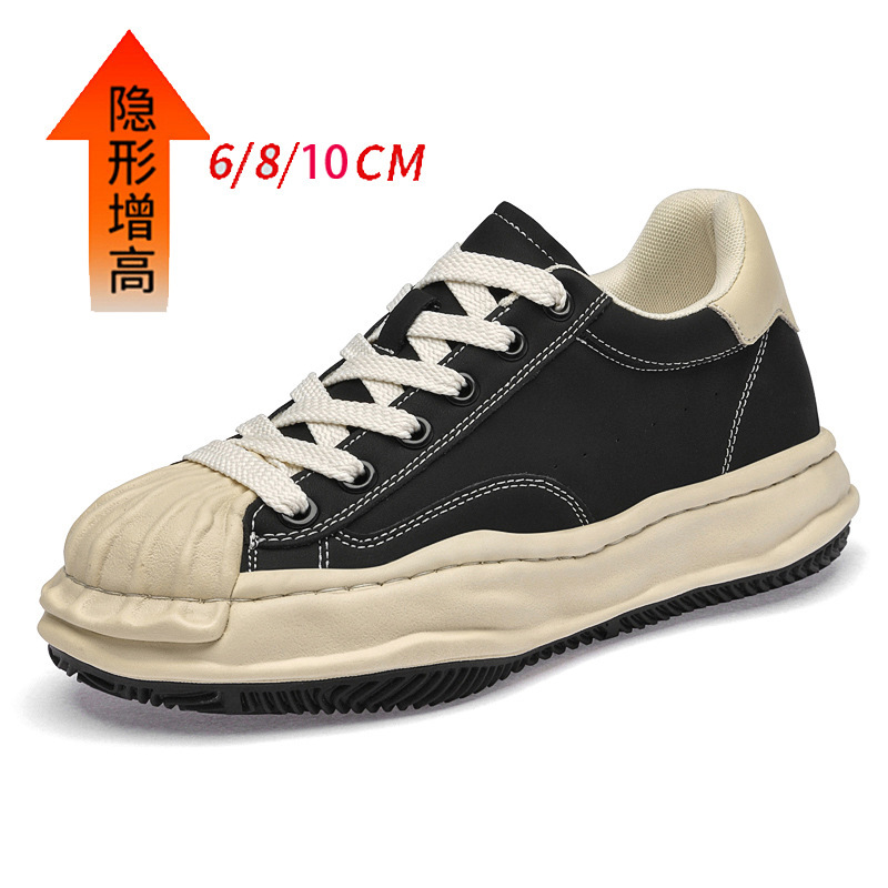 Shell Toe Dissolving Shoes with Thick Soles and Heightening 8cm Men's Niche Splicing Retro Black and White Couple Low-Cut Sneakers Breathable