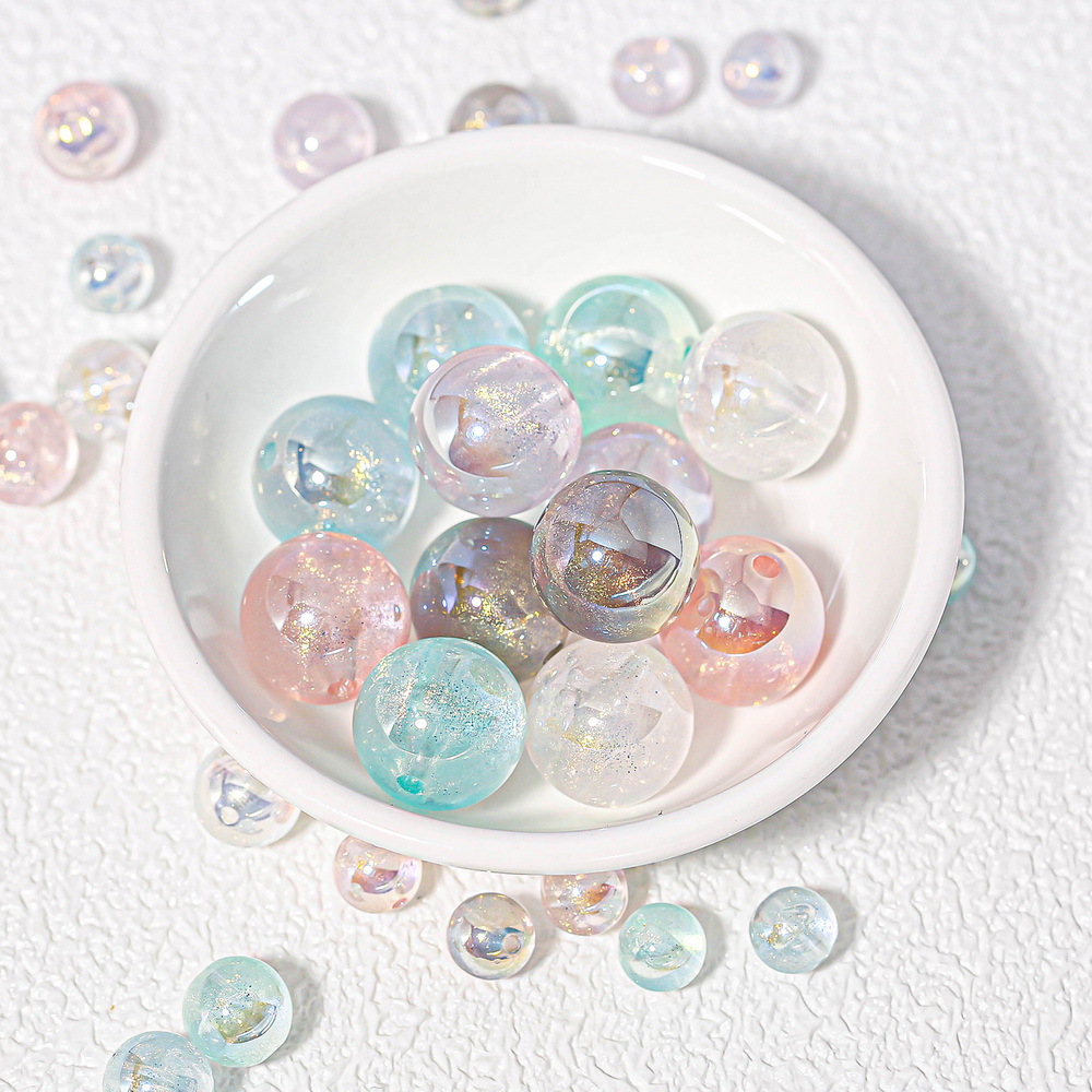 Haijia abs productos de alta calidad años de oro galvanoplastia de cuentas redondas de orificio recto de orificio pasante cadena de teléfono móvil hecha a mano material de bricolaje cuentas al por mayor