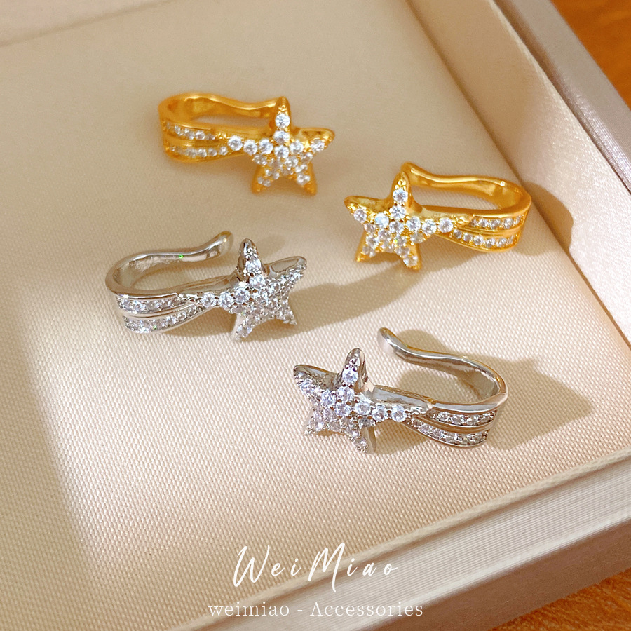 Zircon estrellas orejas clips de orejas mujeres sin agujeros de orejas temperamento de moda personalidad aretes ligeros de lujo alta sensación de auriculares al por mayor