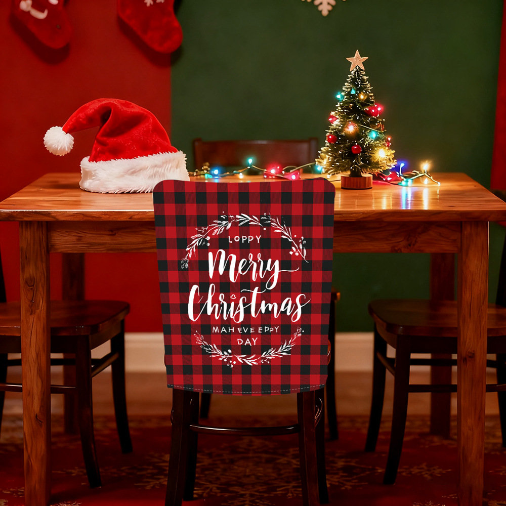 Nuevo patrón de cuadrícula de silla de decoración de Navidad respaldo de silla de atmósfera de vacaciones cubierta de polvo doméstica