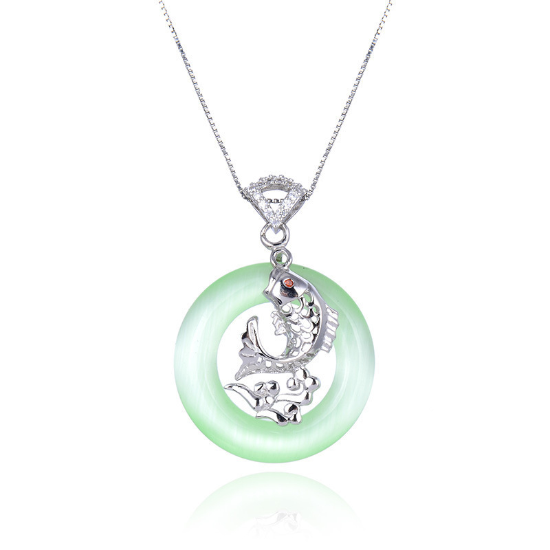 S925 año de plata con anillo de pez colgante de seguridad de la marea nacional estilo nacional retro carpa salto colgante