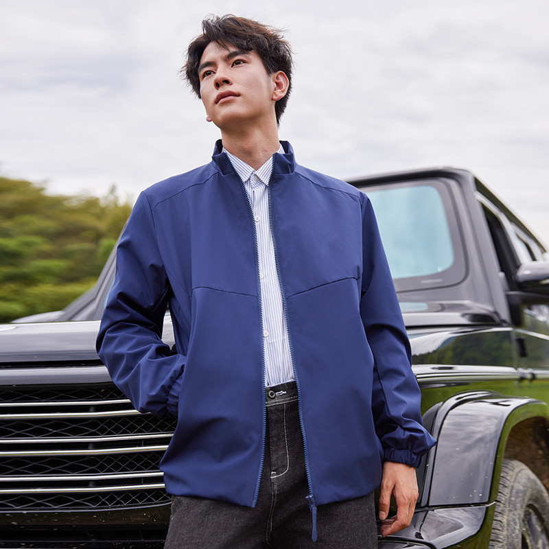 Men's Business Jacket for Spring and Autumn, Waterproof and Windproof, Single-Layer Stand Collar Outdoor Softshell Jacket, Casual Breathable Lightweight Coat