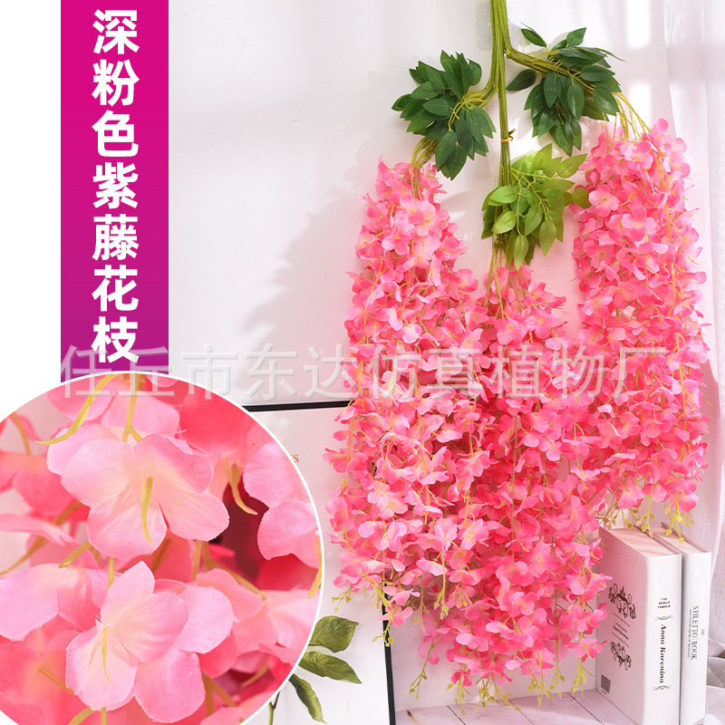 Enredadera artificial de glicinia, enredadera de flores falsas para decoración de techos, enredadera de decoración para bodas en interiores, enredadera de flores de plástico, planta trepadora.