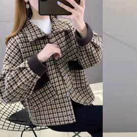 2025新款小香风外套女格子外套女秋冬网红爆款大码毛呢针织开衫潮