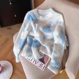 设计感猫咪印花钉珠软糯套头毛衣女2026新款慵懒减龄马海毛针织衫