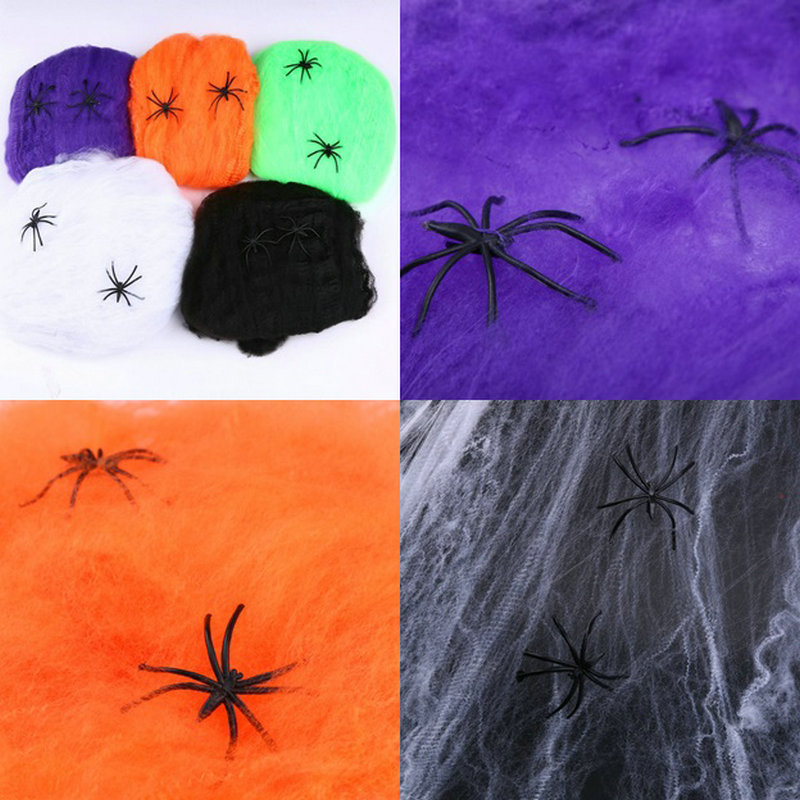 Halloween Spider Web Cotton Stretchable Super Elastic Spider Web Simulation Spider Ghost Festival Haunted House Party Decoration Props
