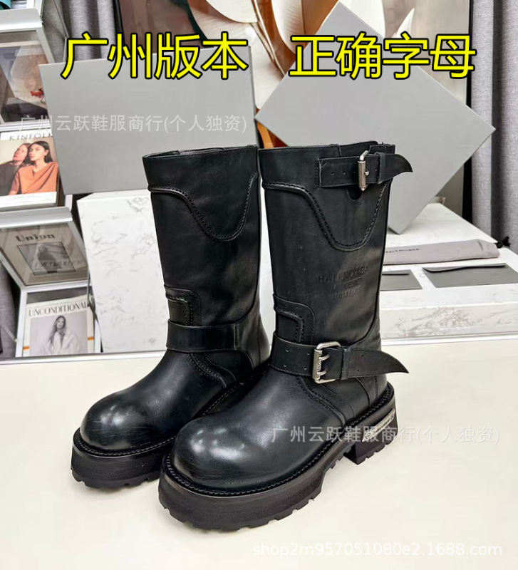 巴黎同款~毒液黑色骑士靴女2025新款厚底长筒靴子高街酷拽机车靴|undefined