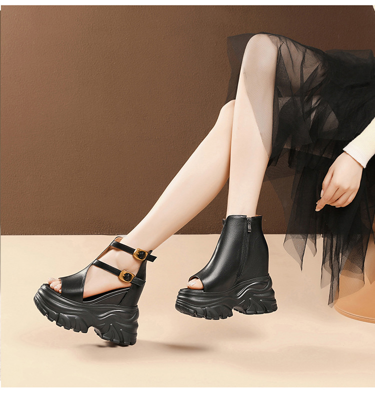 Sandal cao gót nữ mũi hở phong cách La Mã đế xuồng gót 14 cm — màu nâu, màu đen chi tiết 10