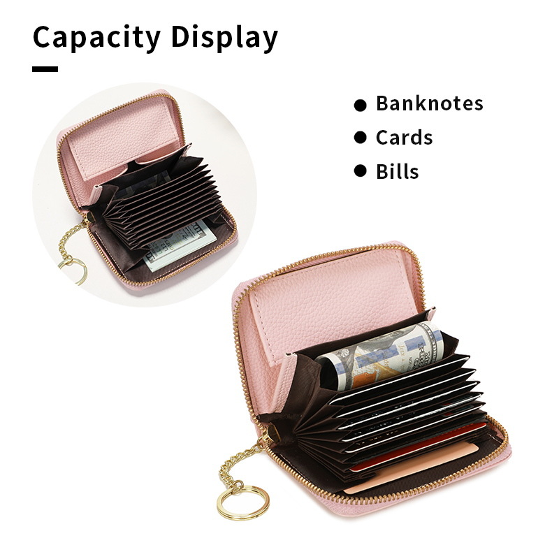 Bolsa de tarjetas de sobre de cremallera anti-magnética transfronteriza bolsa de cambio de mujer bolsa de órgano de múltiples tarjetas pu bolsa de tarjetas de color sólido sensación de alto nivel