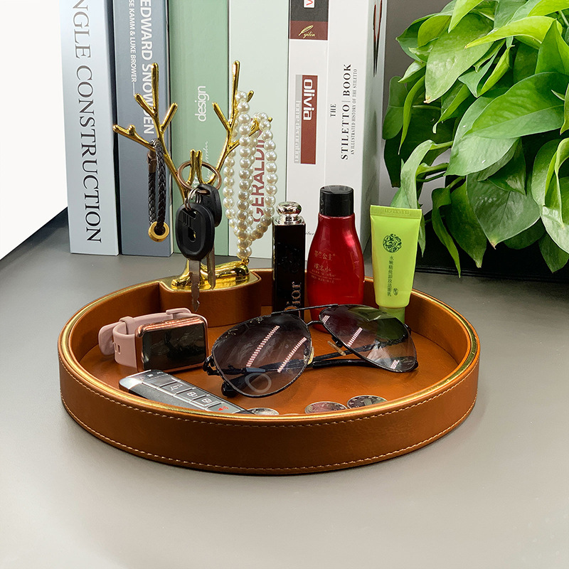 Home Entryway Key Holder Decorative Shelf Leather Light Luxury Aroma Diffuser Jewelry Jewelry Box Organizer Trinket Tray