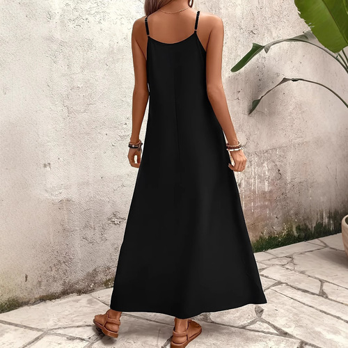 Euro-American Summer Fashion: Comfortable & Casual V-Neck Long Dress with Straps and Vibrant Print