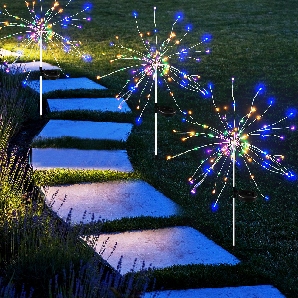 led太阳能地插铜线灯烟花灯户外庭院草坪蒲公英爆灯串满天星彩灯
