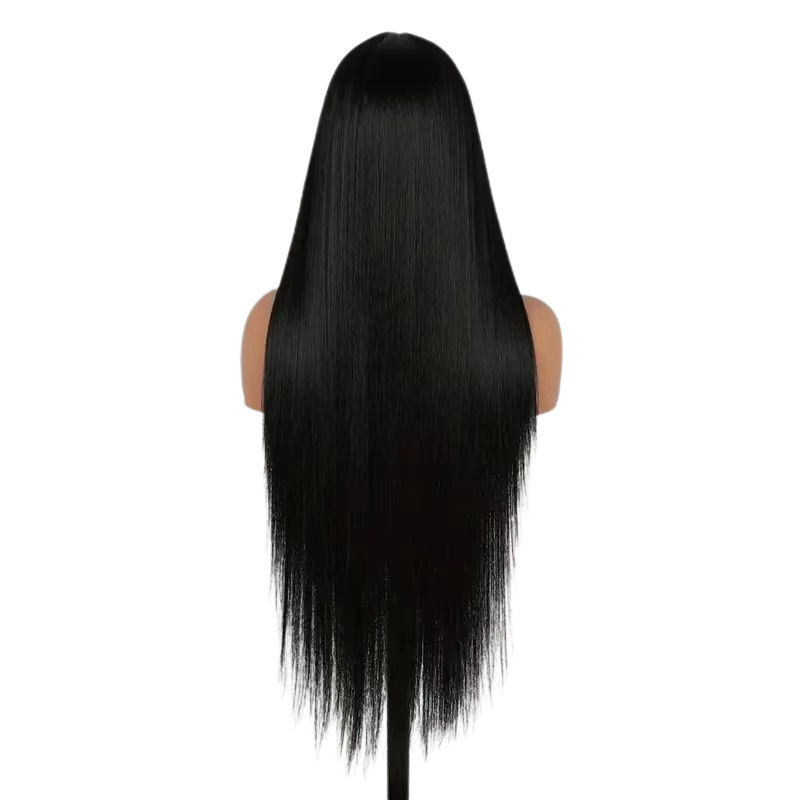 Synthetische Perücke Lang Schwarz Glatt Lace Front Vollkopfhaube_voghion.com