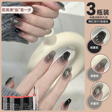 甲油胶2025年新款秋冬款新品纯黑色超细闪爆闪渐变晕染胶复古哑光