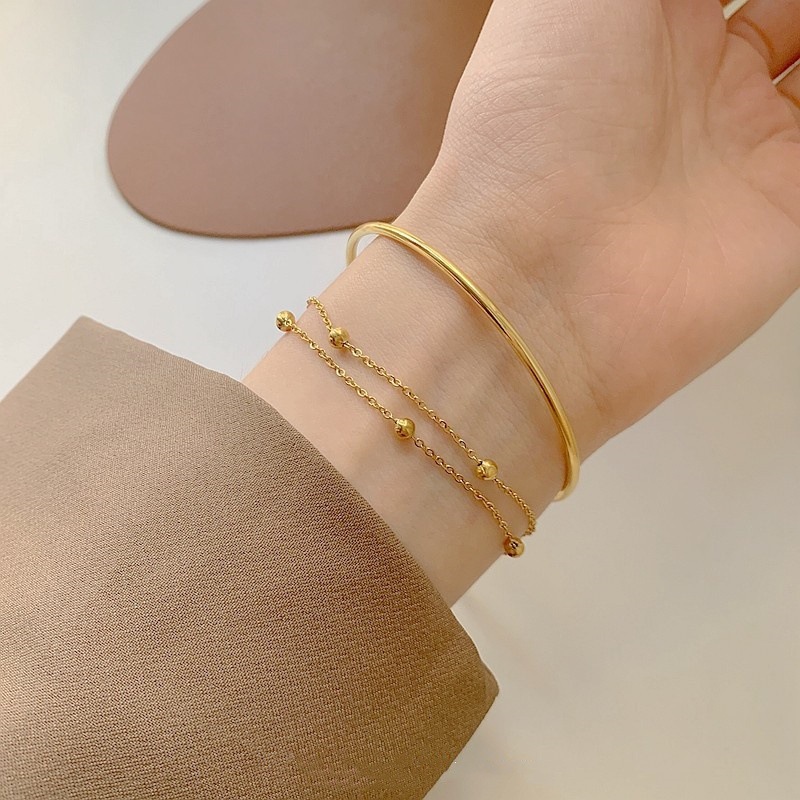 Niche Light Luxury High-end 18K Gold Double-layer Beads Good Luck Bracelet for Women INS Trendy Exquisite All-match Color-free Bracelet