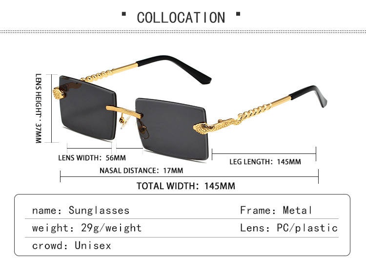 60g Weight Frameless Glasses Structure Sunglasses Classification PC, UV400 Protection Lens Material Square Glasses Style Casual, Daily Occasion Solid Color Pattern Unisex Gender Retro, Simple Style Style Gold, Black Color Retro Simple Style Solid Color PC UV400 Protection Square Frameless Women's Sunglasses 3
