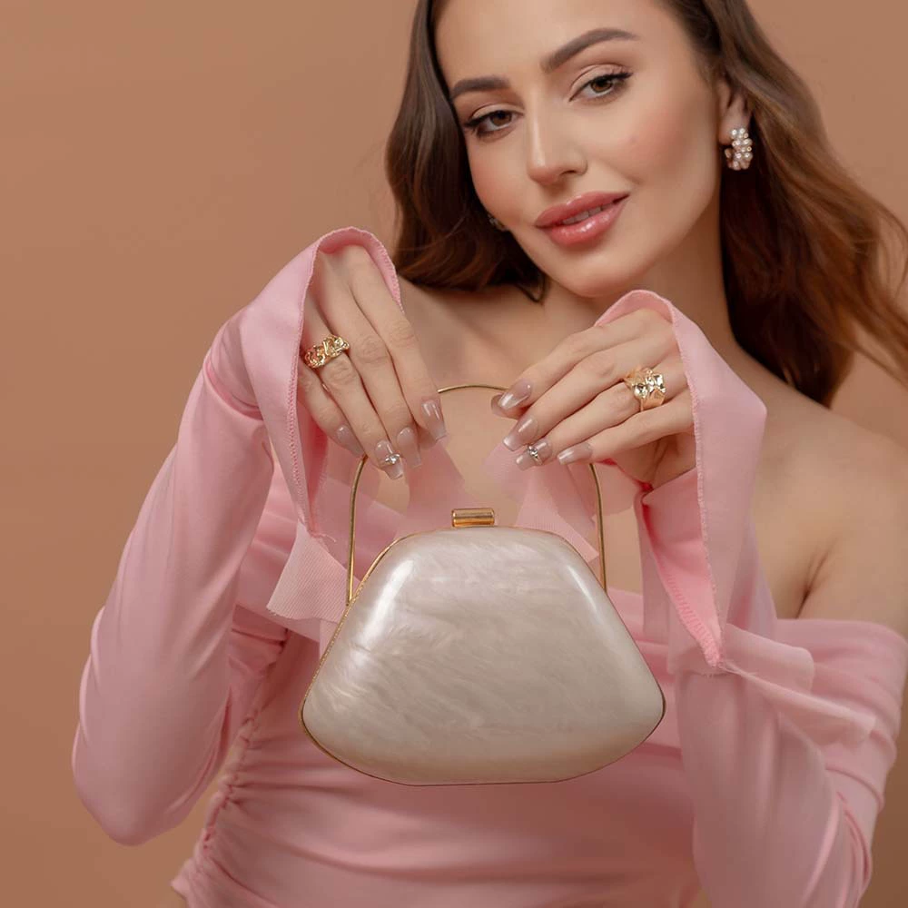 Ручная сумка‑клатч, акриловая золотая застёжка, маленькая ракушечная сумка, 18,5×6,5×12,5 см